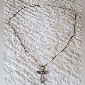 Infinity Cross Pendant On A Silver Chain Necklace 925 Italy